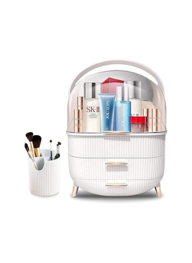 Large Cosmetic Makeup Organizer with Drawers and Brush Organizer, Dust Water Proof Cosmetics Storage Display Case, Suitable for Bathroom Countertop and Bedroom Vanity Dresser