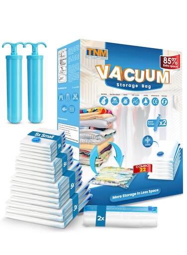 TOP-NOTCH MERCHANDISE Reusable Vacuum Storage Bags &acirc;&euro;&ldquo; Space Saver Bags 22 Pack (3 Jumbo, 5 Large, 5 Medium, 5 Small, 2 Roll-Up Travel Bags) with 2 Hand Pumps   Compression Bags for Clothes   travel storage bags   vacuum seal bags   Reusable Sealer Storage Bag