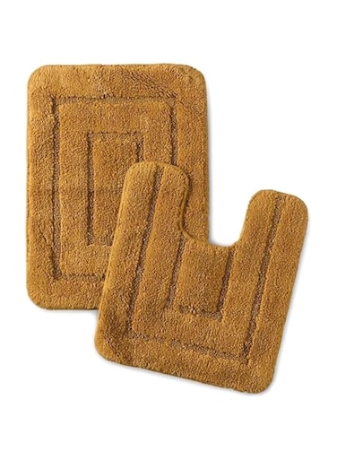 2-Piece Pure Cotton Bathmat Set SOS-1923 (Yellow) 45x60cm+45x50cm, Supersoft, Fluffy, Highly Absorbent, Nonslip, Washable, Quickdry, Fade Resistant.