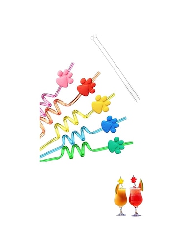 Sweet seven Paw Birthday Party Supplies - 24 Paw Print Drinking Straws with 2 Cleaning Brushes - Ideal for Pet Dog, Puppy Pals, Cat Birthday Decorations and Favors