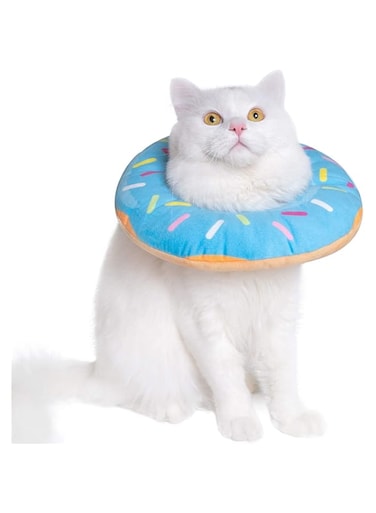 LIENJAER Adjustable Cat Recovery Collar, Cute Cat Donut Collar, Soft Cone Collars for Cat, Wound Healing Protective Cone After Surgery Elizabethan Collars for Kitten Pets (Blue, small)