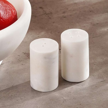 Home Mison 2-Piece Marble Salt Pepper Shaker Dia4x9cm -White