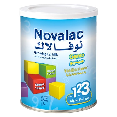 نوفالاك حليب جينيو المُخصص للنمو بنكهة الفانيليا المرحلة الثالثة من سنة إلى 3 سنوات 800 غرام