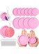 Patelai 10 Pieces Round Keychain Mold Silicone Resin Molds Circle Keychain Pendant with Hole with 20 Pieces Key Rings Jewelry Making Epoxy Casting Fondant Baking for DIY Crafts (Pink, 2 Sizes)