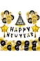 6-Set Mixed New Year Balloons, 12" Latex &amp; Foil, 5pcs/Set with Party Pull Flags, Festive Decor