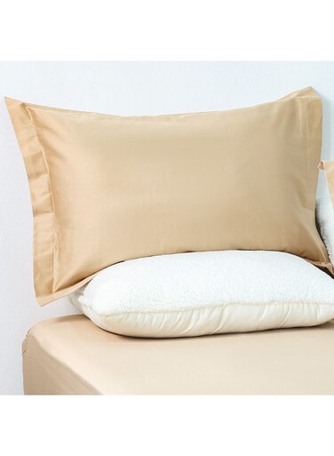 Home Serene 2 Piece 300 Tc Cotton Twin Fitted Sheet Set 120 x 200 + 25 cm,50x75cm Beige   100% Cotton -300 Thread Count Bedding Set For Bedroom