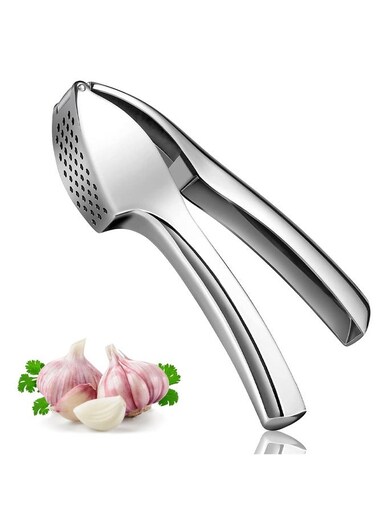 Garlic Press, Heavy Duty Garlic Crusher and Mincer, Crush Garlic and Ginger Effortlessly, No Need to Peel, Rust Proof, Easy to Clean, Dishwasher Safe, Silver