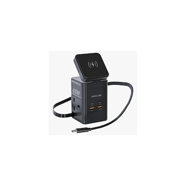 GaN 65W Multi-Port Travel Adapter with Wireless Charging &amp; Retractable Cable