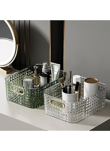 PASGON Poatable Storage Box with Handle Thickened Cosmetics Jewelry Storage Basket Bathroom Kitchen Desktop Organizer (Dark Green)