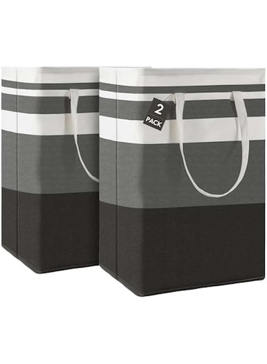 YIM-VIBEHAUS 2-Pack Laundry Baskets, Collapsible Laundry Hamper with Long Handles, Freestanding Clothes Hamper, Laundry Bin for Bedroom, Bathroom, Dorm (Gradient Grey)