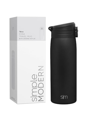 Simple Modern Insulated Thermos Travel Coffee Mug with Snap Flip Lid   Leakproof Reusable Stainless Steel Tumbler Cup   Gifts for Women Men Him Her   Kona Collection   16oz   Midnight Black