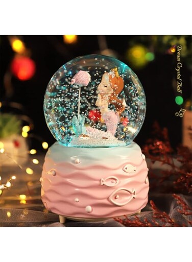 Snow Globes, Mermaid Snowglobes with Musical, LED Lights, Glitter Display Decoration, Home Decor for Kids Room Essentials, Birthday Gift, Precious Keepsake, Cute Novelty Gifts and Collectibles (Pink)