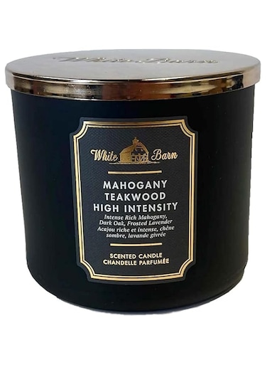 Bath &amp; Body Works White Barn Candle Company and 3-Wick Scented Candle w/Essential Oils - 14.5 oz - Mahogany Teakwood (High Intensity - Black)