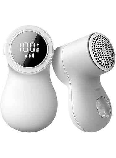 BONITA Lint Remover USB Wireless Rechargeable Sweater Fabric Shaver With LED Display Stainless Steel 6 Leaf Blade Lints Shaver Fuzzs Pills Bobbles Trimmer for Clothes and Furniture White