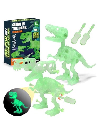 Azonee Luminous Dinosaur Fossils, Take Apart Dinosaur Toys with 2 Screwdrivers, Glow in The Dark Skeletons STEM Building Set for Kids Aged 3-9