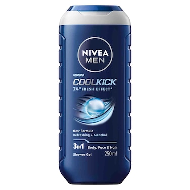 NIVEA MEN 3in1 Shower Gel Body Wash Cool Kick 24h Fresh Effect Masculine Scent 250ml