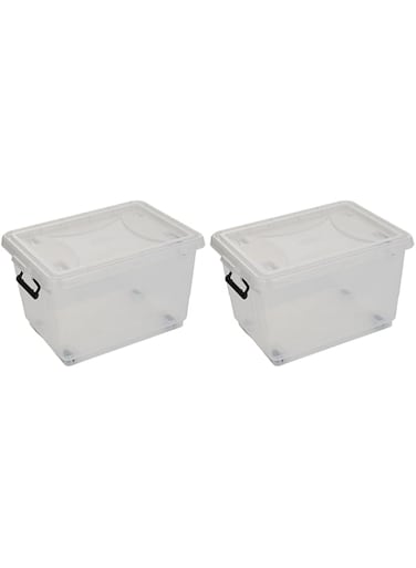 Cosmoplast 33L Clear Plastic Storage Box with Wheels &amp; Lockable Lid Set of 2