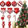 36 PCS Wooden Candy Ball Heart and Cane Shape Ornaments for Christmas Tree Decor - Red Peppermint Lollipop Hanging Decorations for Holiday Home Party