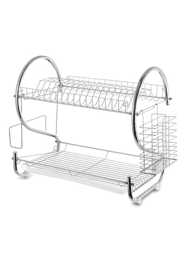2-Tier Dish Rack With Drain Board Silver