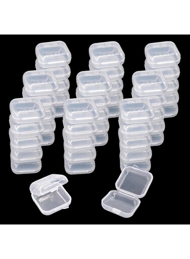 NEETUE 80 pcs Mini Clear Plastic Jewelry Box earring storage box Small Storage Containers with Hinged Lids for Crafts Screws Art Embroidery Nail Accessories, 1.38x 1.38x 0.78Inches (Clear)