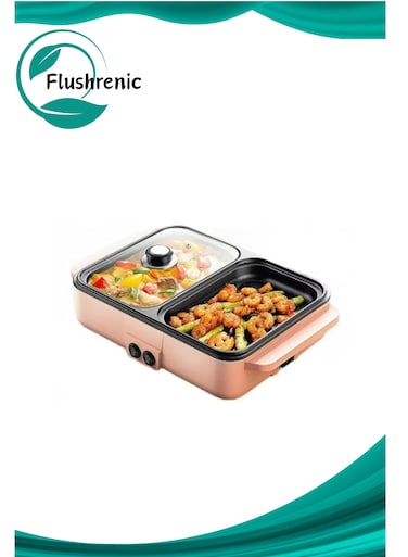Mini 2 in 1 Electric Hot Pot,Hot Pot with Grill,Smokeless BBQ Grill &amp; Shabu Pot,Electric Grill Indoor Hot Pot with Glass Lid &amp; Removable Non-Stick Grill Plate,Separate Dual Temperature Contral, for 1-2 People Family Gathering Friend Meeting Party