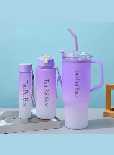 LLC Tau, Plastic Tumbler &amp; Water Bottle Set &acirc;&euro;&ldquo; 40oz, 30oz, 20oz tumbler with Handle &amp; Straw, BPA-Free, Leakproof, Insulated for Travel, Sports, School, Work, and Outdoors &acirc;&euro;&ldquo; 3-Pieces Bottle(Purple)