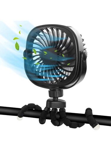 ZertyIre Mini Portable Fan, Baby Stroller Fan, Car Seat Fan, Desk Fan, with Flexible Tripod Fix on Stroller Student Bed Bike Crib Car Rides, USB Powered (Black)