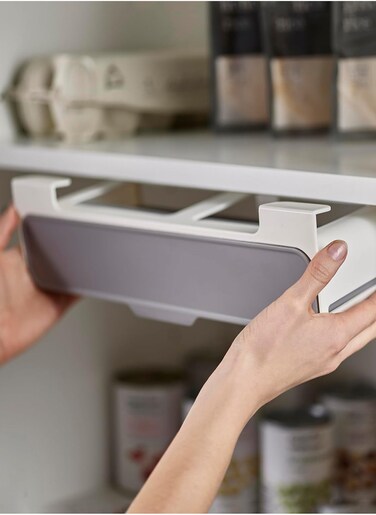 Spice Rack Organizer - Under-Shelf Kitchen Cabinet Storage Solution for Spices, Grey