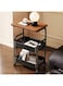 Three-tier trolley with tabletop, multi-functional metal trolley, bag baskets and wooden tabletop, movable trolley storage rack, suitable for kitchens, bathrooms, and living rooms (black).