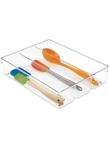 Idesign Linus Kitchen Drawer Organizer For Silverware, Spatulas, Gadgets - Clear