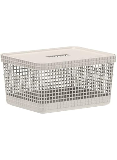 OU Grid Basket with Lid, 8 Liter Capacity, Beige
