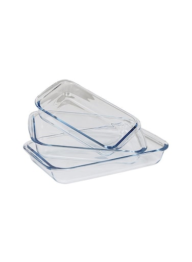 Baking Tray Set Borosilicate Glass Rectangular Coventional Oven Safe Up To 300C Clear 1.0+1.6+2.2Liters