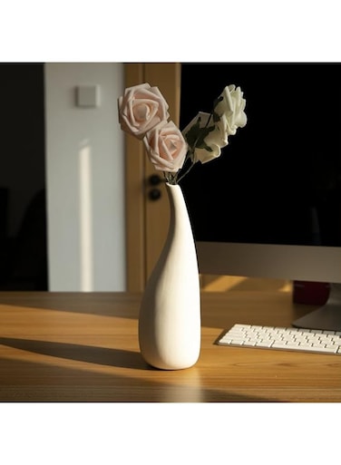 Modern White Ceramic Porcelain Flower Vase for Home Decor (26 cm) Elegant Gift Water Drop Shape