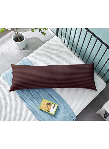 Long Body Pillow 1pc, Fabric: 100% Polyester 85 GSM Microfiber 1 cm Stripe Super Soft, Filling: 1300 gm Hollow Fiber Comfort, Breathable &amp; Ultra Soft Size: 45 x 120 cm, Color: Chocolate