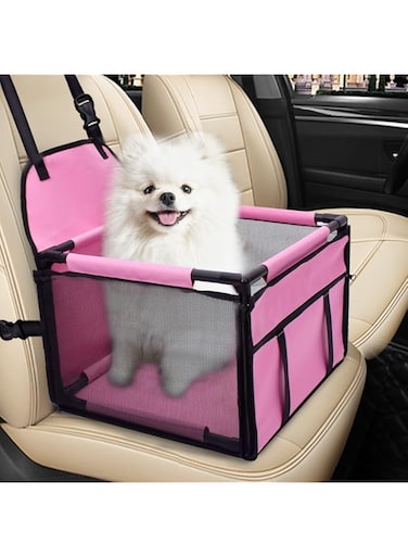 Dog Car Seat Puppy Portable Pet Booster Car Seat with Clip-On Safety Leash and PVC Support Pipe, Anti-Collapse,Perfect for Small Pets (Pink With PVC Pipe)