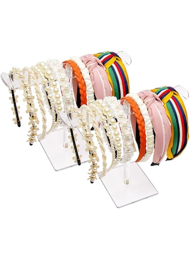 Bigfety Acrylic Headband Holder, 2 Pack Clear Headband Organizer Stand, Hair Accessories Storage