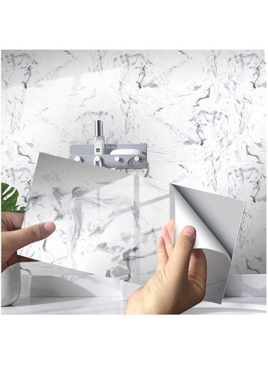 Marble Tile Stickers, 16 Pcs Tile Stickers Marble Adhesive, Simple New PVC Waterproof Oil Proof DLY Self Adhesive Stick, Floor Wall Decal Sticker, Kitchen Bathroom Backsplash Home Decor (Sticker 1)