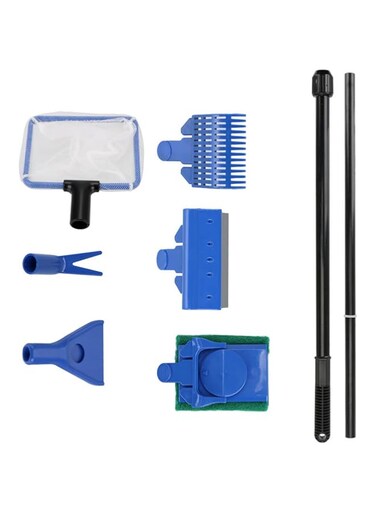 SKEIDO 5 in 1 Aquarium Cleaning Tools Fish Net Gravel Rake Algae Scraper Fork Sponge Brush Aquarium Accessories Aquarium Tank Clean Set