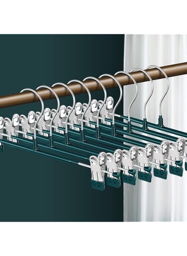 Aokraty Pants Hangers,Skirt Hangers with Adjustable Non-Slip Clips Pants Hangers,Space Saving Metal Hangers for Coat Garment Jeans,Hangers for Kids Adults (10 Pack) (Green)