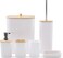 Bathroom Accessories Set 6 Piece Bath Ensemble Includes Soap Dispenser, Toothbrush Holder, Toothbrush Cup, Soap Dish for Decorative Countertop and Housewarming Gift (White Square)