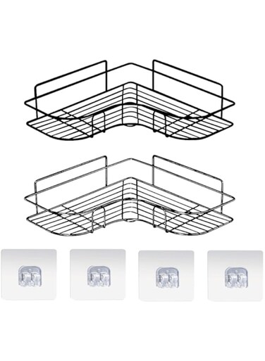 Corner Wall-Mounted Shelves Wire Racks, Set of 2, Black