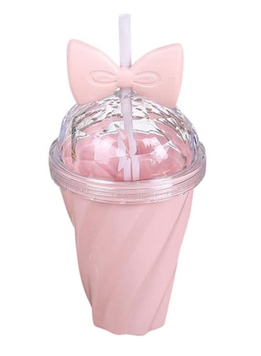 Straw Cold Drink Cup With Bow Pink/Clear