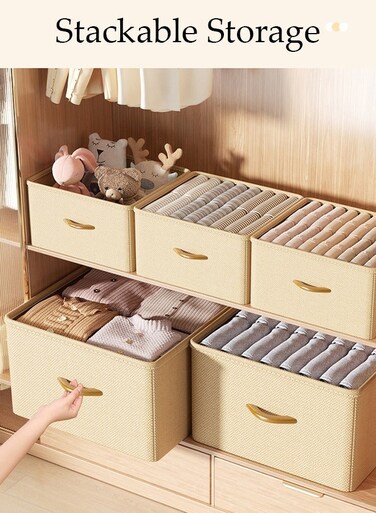 3pcs Wardrobe Clothes Organizer Foldable Closet Storage for Jeans Washable Boxes with Carrying Handles Cube Bin Home Bedroom Office