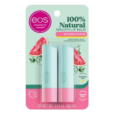 Eos 100% Natural Lip Balm, Watermelon Fros&eacute;, All-Day Moisture, Lip Care Products, 0.14 Oz, 2-Pack