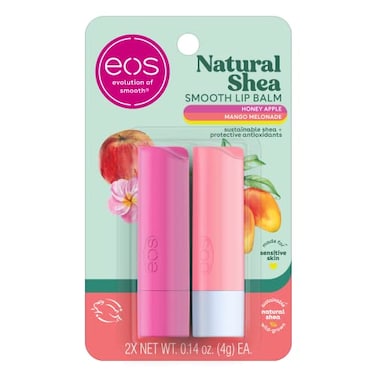 Eos Natural Shea Lip Balm, Honey Apple &amp; Mango Melonade, All-Day Moisture, Lip Care Products, 0.14 Oz, 2-Pack