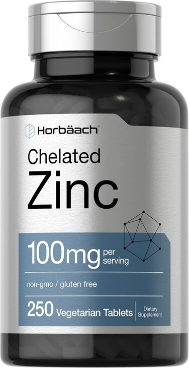 Horb&auml;ach Chelated Zinc Supplement 100mg, 250 Tablets, High Potency &amp; Superior Absorption, Vegetarian, Non-Gmo, Gluten Free