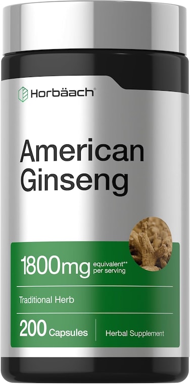 Horb&auml;ach American Ginseng Capsules, 1800mg, 200 Count, Non-Gmo, Gluten Free Supplement, Ginseng Root Extract Complex, Non-Gmo, Gluten Free Supplement