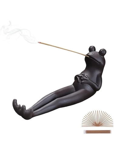 ChangWanna Frog Incense Stick Holder - Ceramic Insence Burner Ash Catcher, Insense Stand with 45 Sandalwood Incense Sticks, Frog Ornament for Aromatherapy/Yoga/Meditation/Home Living Room Office Decor