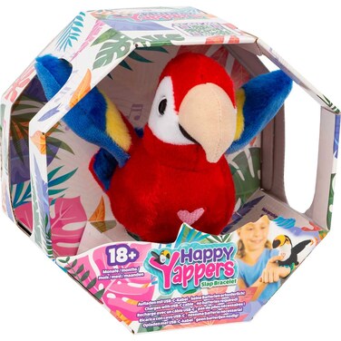لعبة ببغاء أحمر قطيفة تفاعلية من هابي يابرز (أحمر/أزرق)