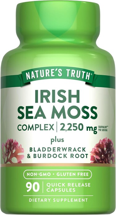 Nature's Truth Irish Sea Moss Complex, 90 Capsules, 2,250mg, With Bladderwrack &amp; Burdock Root, Non-Gmo &amp; Gluten Free Supplement, Complex Formula With Bladderwrack &amp; Burdock Root